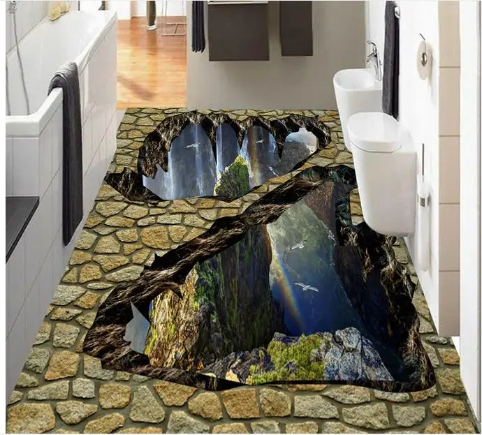 

Custon 3d wallpaper 3d flooring wallpaper wall sticker Three-dimensional valley waterfall mountain to stick floor home decor