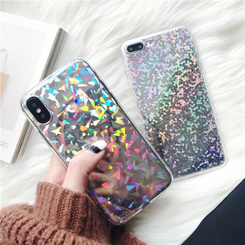 

Sliver Sequins Luxury Phone Case For iphone 6 6s 7 8 PLUS Laser Glossy Shining Soft TPU Cover Back For iphone X S XR XS MAX capa