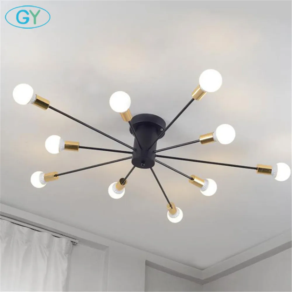 

Art decor branch ceiling lights, black white gold E27 socket ceiling lamp, industrial nordic suface mount 10-light home fixtures