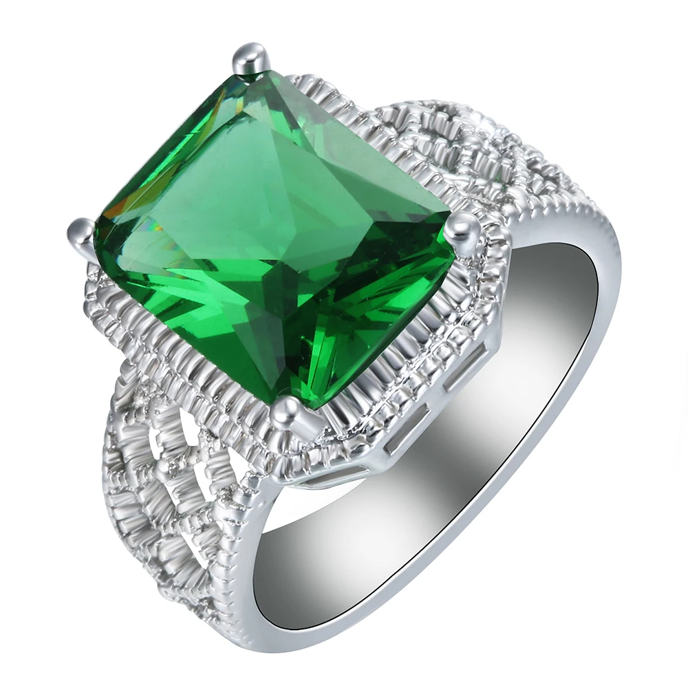 square green zircon silver plated ring hot sale high quality wholesale