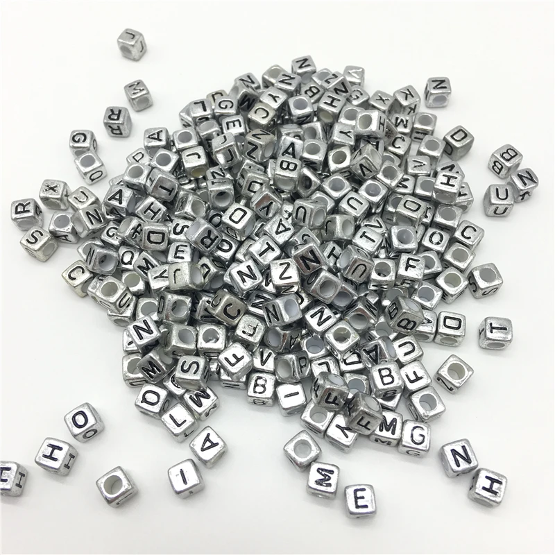 

100pcs 6x6mm Mixed Silver-plated Alphabet Letter Beads Charms Bracelet Necklace For Jewelry Making #Letter-06