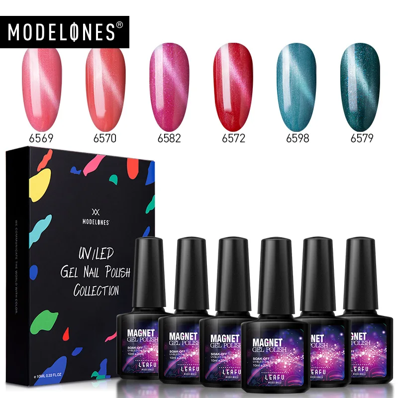 

Modelones 6Pcs/Lot Magnetic Cat Eyes Led Gel Polish Nail Art Kits Soak Off Led Magnet Gel With Box Kits Need Magnet Stick