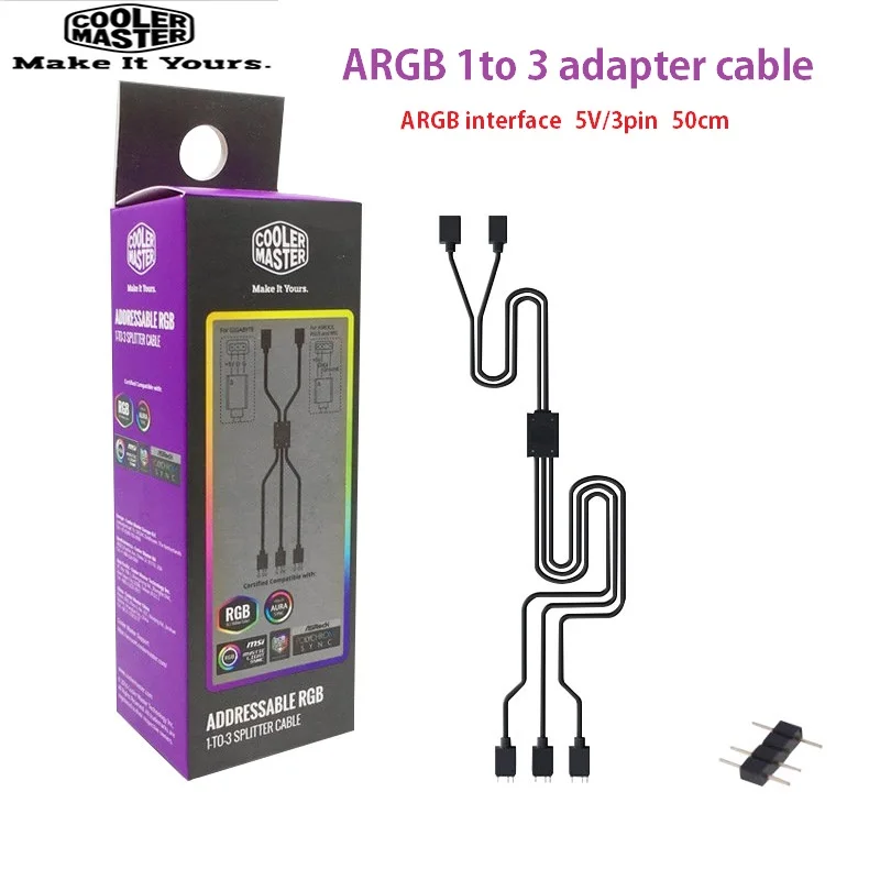 

Cooler Master 1 to 3 3PIN 5V RGB fan adapter cable Computer Case fan Connector Cable Compatible ARGB extension For MSI ASUS