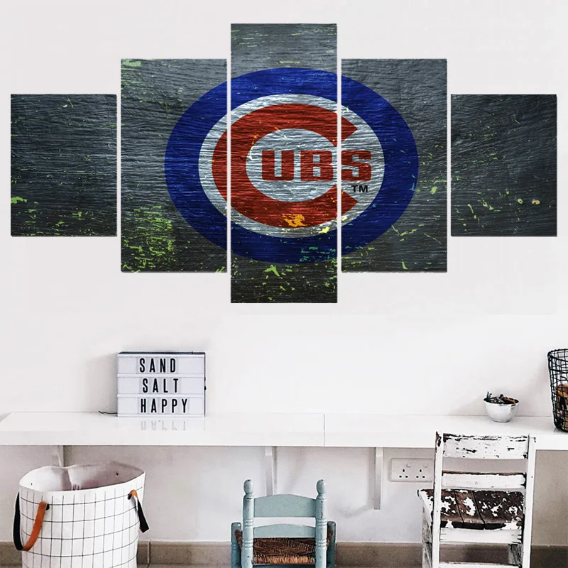 Hot 5 Panel Home Decor Picture Champions Chicago Cubs Canvas Painting