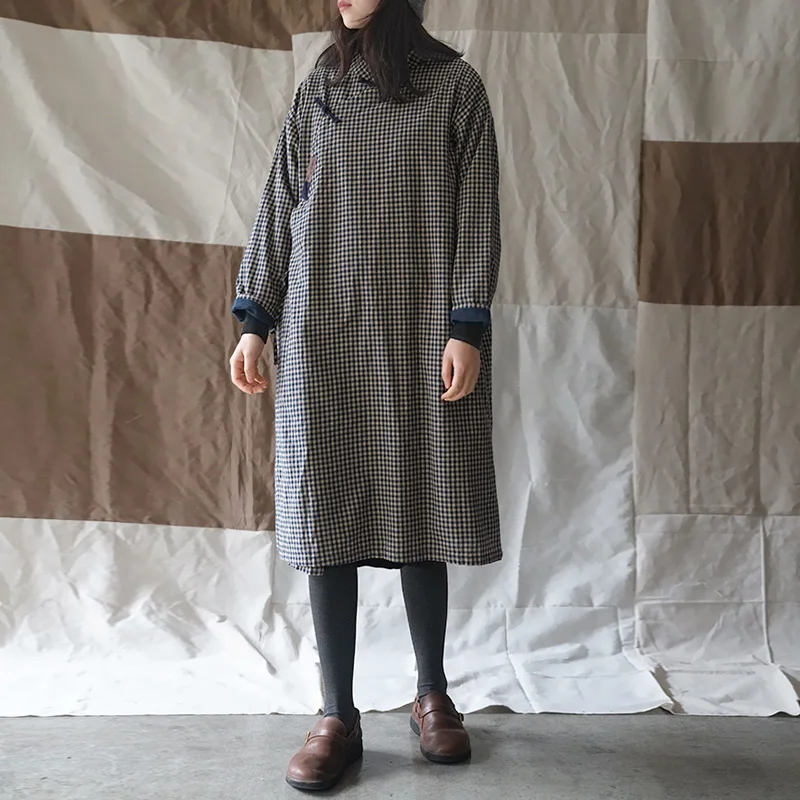 

Johnature Vintage Dress Women Plaid Robes Stand Long Sleeve Cotton Linen 2019 Spring Women Cloths Button Dress Chinese Cheongsam