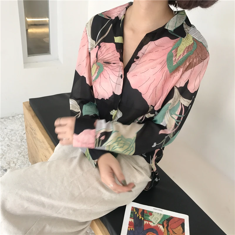 RUGOD винтажные элегантные женские рубашки с v-образным вырезом, весна, горячая Распродажа, вязанные повседневные стильные шифоновые женские блузки с длинным рукавом