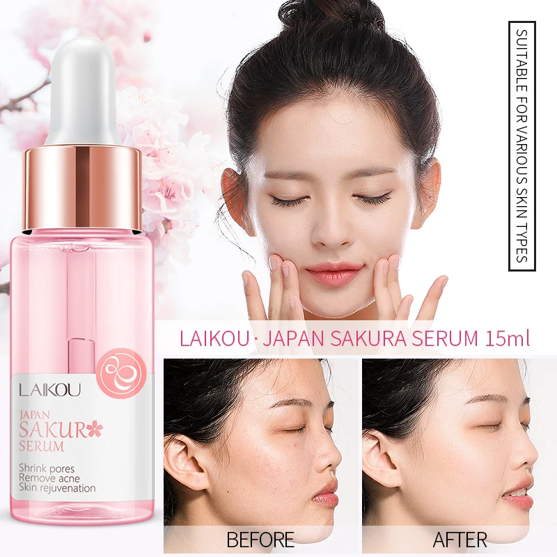 

LAIKOU 15ML Sakura Face Serum Hyaluronic Acid Whitening Face Skin Care Shrink Pores Remove Acne Moisturizing Brighten Essence