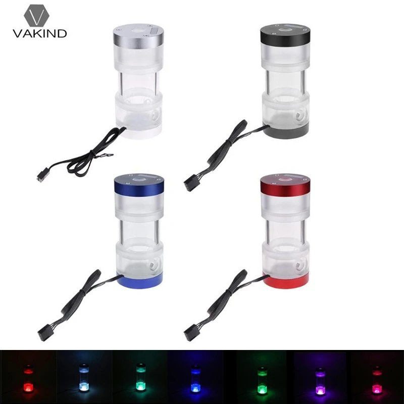 VAKIND 125mm*50mm Acrylic Aluminum RGB Light Water Cooling Tank G1/4 Cylinder Water Cooling Reservoir for Computer PC 