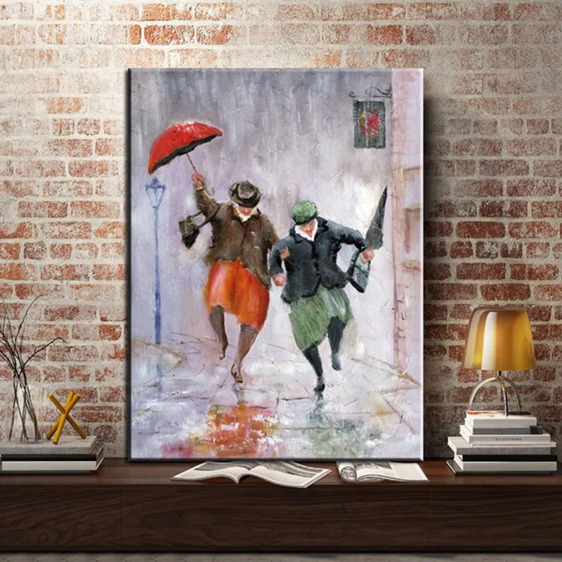 

Handpainted Abstract Rainy Landscape Oil Paintings on Canvas Home Decorativos Wall Art Pictures Large Knife Funny Woman Painting