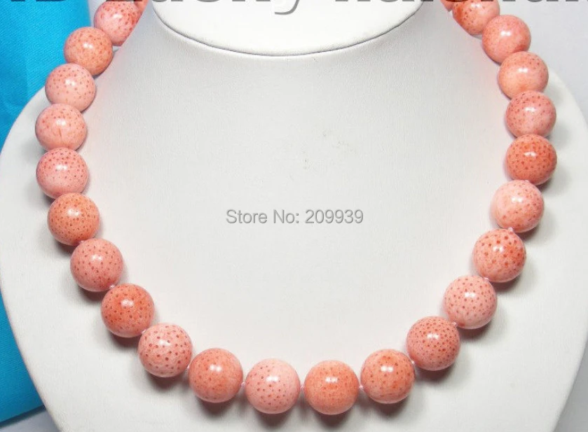 

huij 002772 GENUINE! NATURAL 16MM ROUND PINK CORAL NECKLACE gold plated