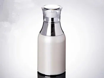 

New 50ML pearl white Emulsion bottle silver collar transparent lid bottle for serum/lotion/emulsion/fundation packing