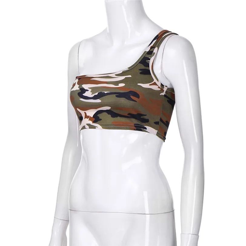 One Shoulder Camouflage Crop Top Female Tank Women's Tops Vest Base Shirt Cropped Women's Blouse Sleeveless Wholesale noJE21 (7)