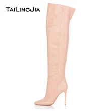 Thigh High Boots Female Winter Boots Women Over The Knee Boots Pointed Toe Fashion Shoes 2018 Big Size Black Pink New Shoes prova perfetto rivet pointed toe over the knee boots for women patene leather zippers winter shoes women fashion thigh high boot