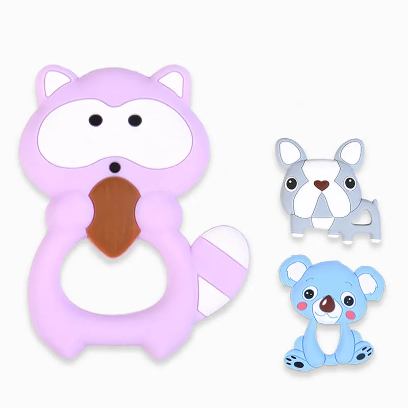 

15 Colors Food Grade Silicone Teethers Animal Squirrel Raccoon Baby Ring Teething Toy Soft Cartoon Teether Infants Toddlers Toy