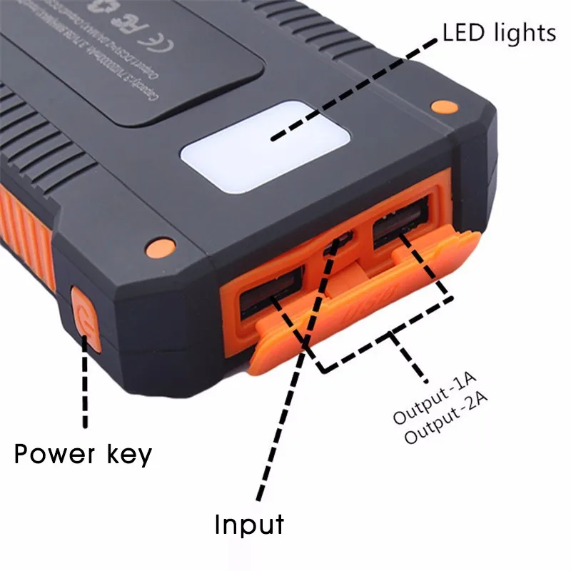 Портативное водонепроницаемое зарядное устройство на солнечной батарее 30000 мА/ч с двумя usb-портами, портативное зарядное устройство для сотового телефона