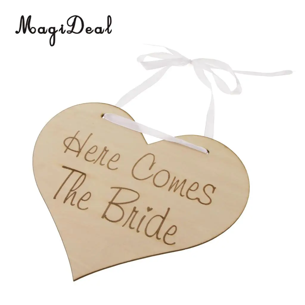 MagiDeal Here Comes The Bride Wedding Page boy Flower girl Wooden Sign Board Ornament Rustic Wedding