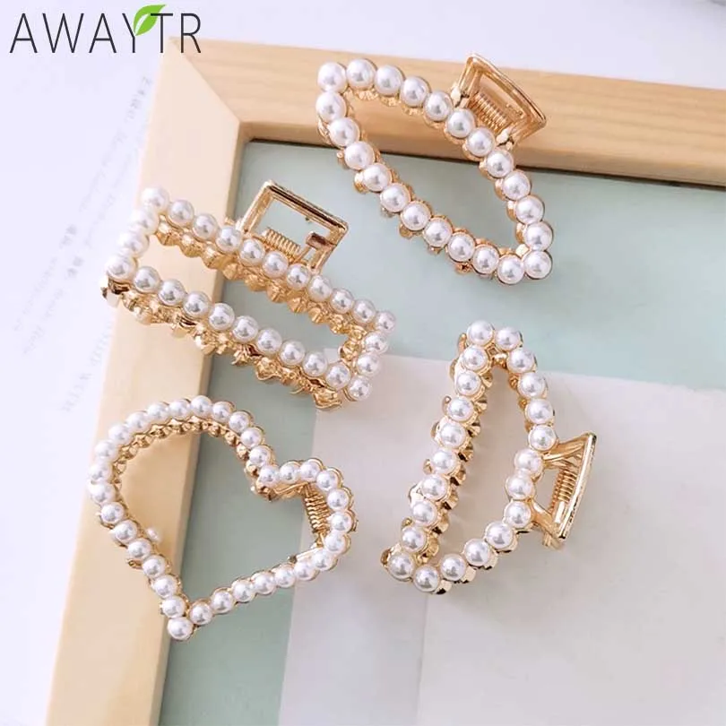 

AWAYTR Fashion Hot Korean Luxury Pearl Rhinestone Hair Claw Clips Hair Claws Rhinestone Hairpin Hair Clip Accessories Women