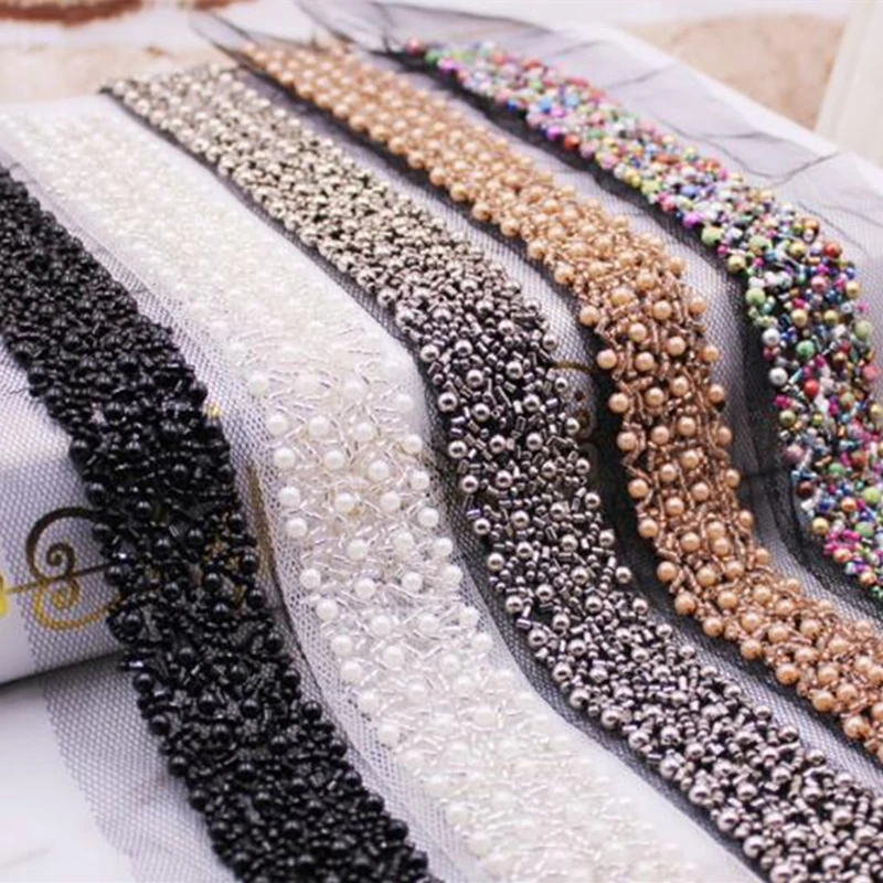 2 Yards Beaded Lace Ribbon Tape Width 30MM Trim Fabric DIY Embroidered collar Decoration lace Net Cord For Sewing