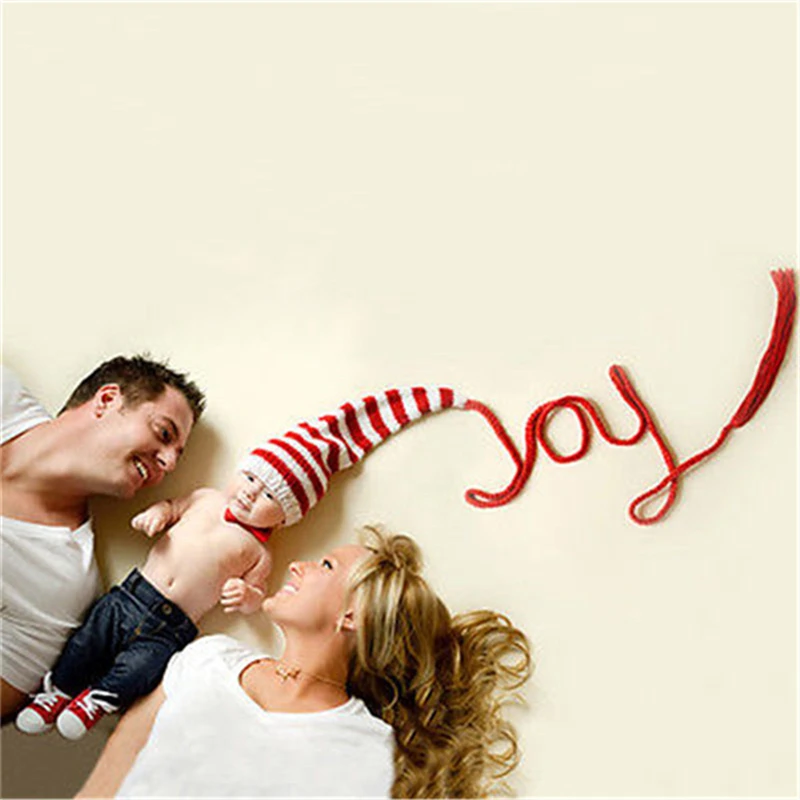 

Newborn Baby Knitted Long Tails Christmas Hat Newborn Photography Props Red White Stripe Infant Hats Baby Photo Props Handmade