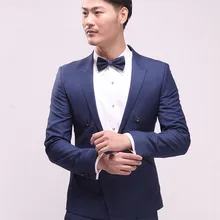 Костюм из двух предметов модный красивый двубортный костюм жениха тонкий цветной мужской костюм жениха(пиджак+ брюки+ галстук-бабочка