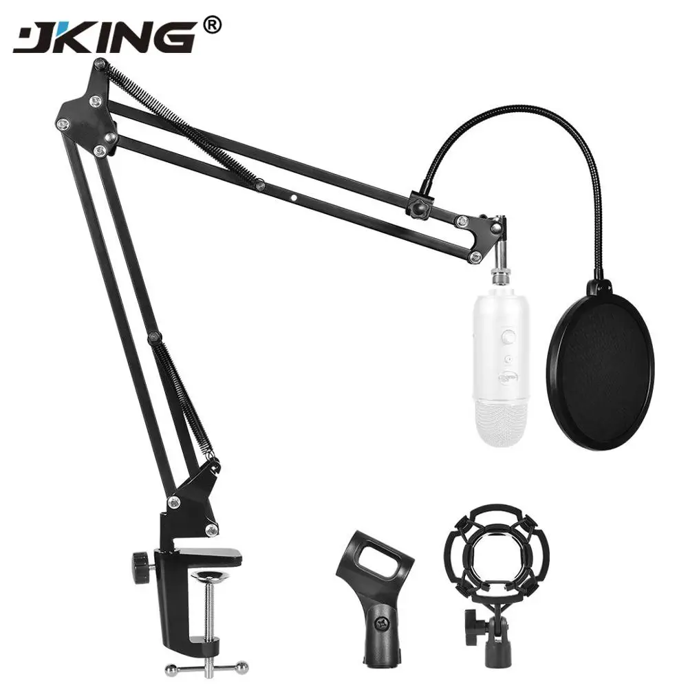 

JKING NB-35 Microphone Scissor Arm Stand Mic Clip Holder and Table Mounting Clamp&NW Filter Windscreen Shield & Metal Mount Kit