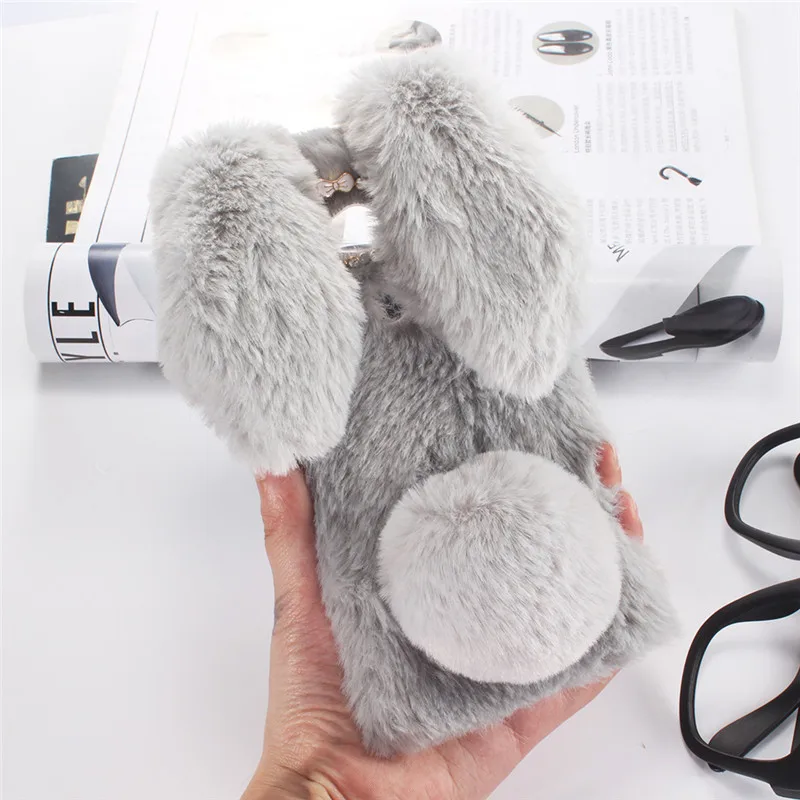 

Luxury Rhinestone Diamond Case For Sony Xperia 10 Plus XA3 XA2 Ultra 1 XZ4 XZ3 XZ2 Compact Cute Rabbit Fur Warm Furry Soft Cover