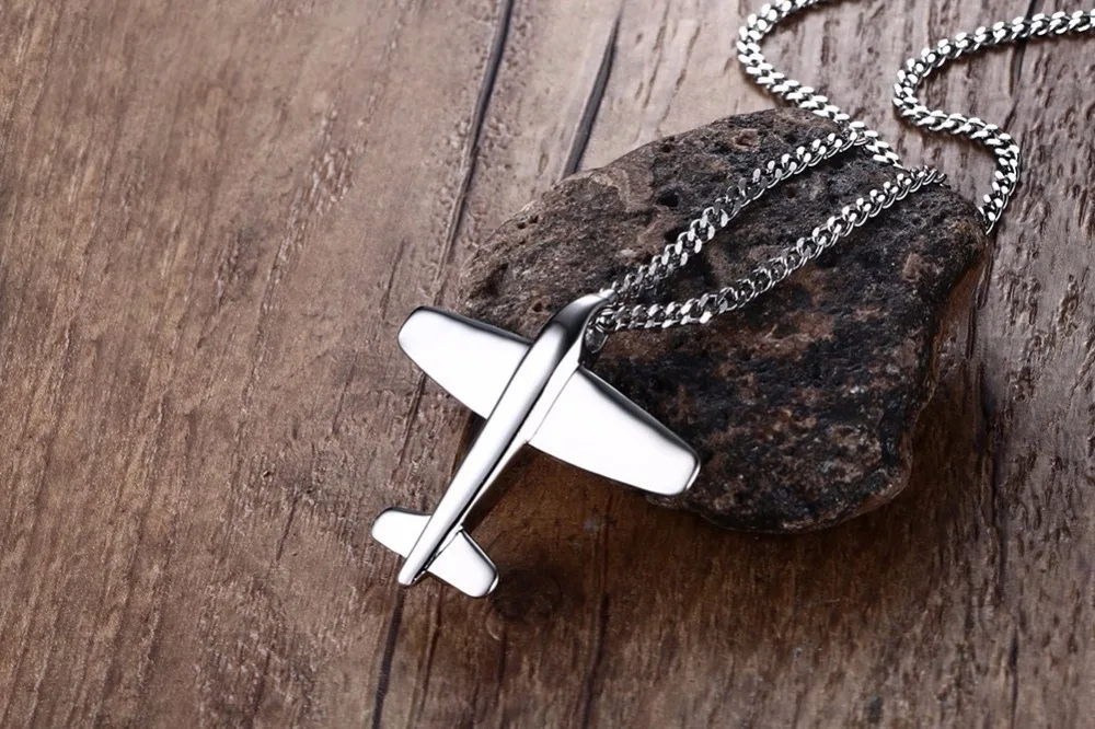 Mens Necklaces Pendants Stainless Steel Silver Tone Airplane Pendant Necklace for Men Boys Choker Jewelry 14