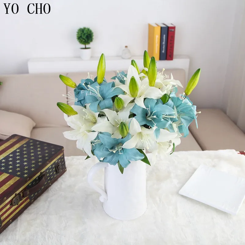 YO CHO Artificial Flowers Silk Wedding Decoration Seeds Red Heart White Lilium Brownii Seeds Balcony Bonsai Plant Lily Flower