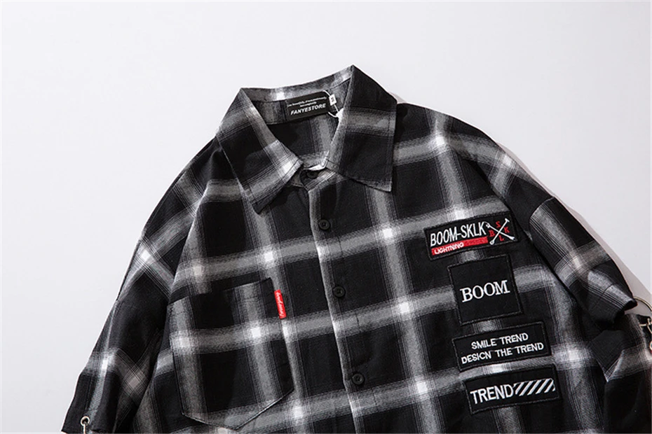 Harajuku плед рубашки для мужчин хип хоп рубашка с длинными рукавами пальто с буквенным принтом Мужская и женская уличная дизайнерская рубашка Топы уличная WG406