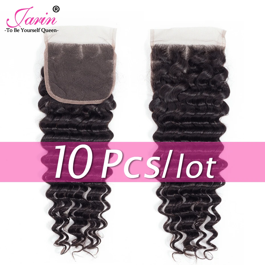 

Jarin 10 Pieces/lot Peruvian Deep Wave Hair 4x4 Closure Human Hair Lace Closure 130% Density Remy Hair Free Middle Three Part