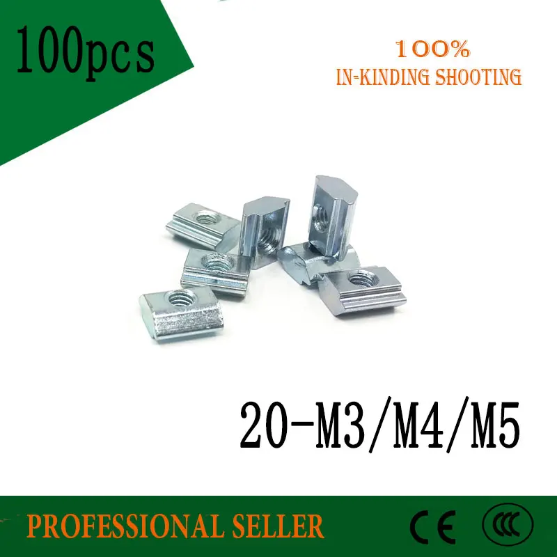

100pcs 20-M3 20-M4 20-M5 T sliding nuts block square nut carbon steel for 2020 series slot 6 aluminum profile connectors