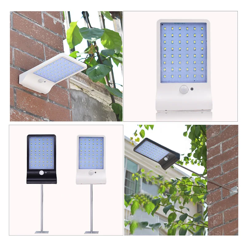 

450Lumens 36/48 LED Solar Light Three Modes Black White Waterproof Outdoor Garden Wall Fence Lamp With Mounting Pole Or Not