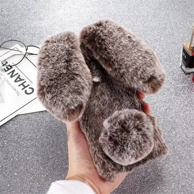 

Luxury Rhinestone Diamond Case For Huawei P20 Lite Cover Cute Rabbit Warm Furry Plush Fur Case For Huawei Nova 3e P20 Lite Case