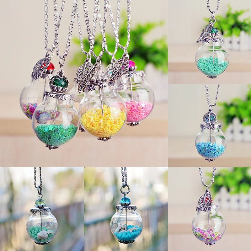 

LNRRABC Hot Charm Women Lady Glass Wishing Bottle Pendant Sea Ocean Shell Star Dry Flowers Necklace Jewelry Gift