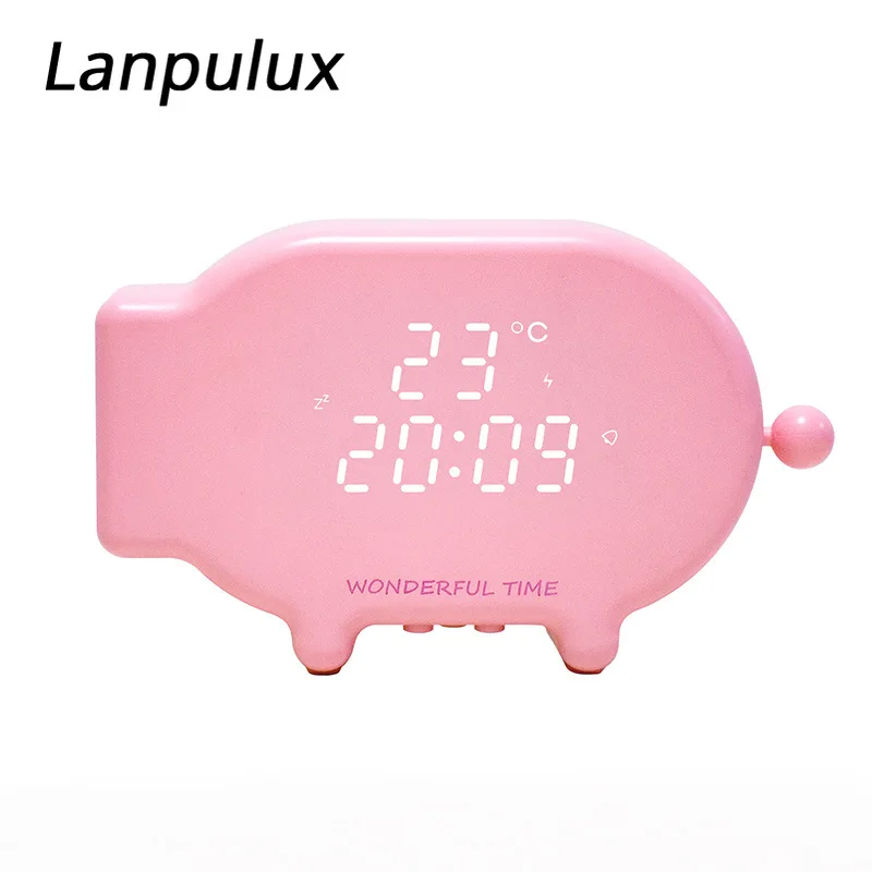 

Lanpulux Pig Modeling Multifunction Night Lights Alarm Clock echargeable Sound Light Control Temperature Snooze Practical gift