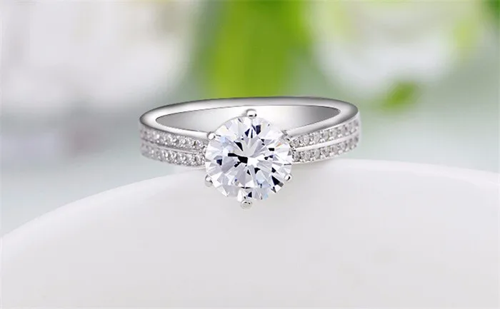 Скидка 90%! Никогда не выцветает Настоящее 925 пробы серебряные кольца для женщин с 2 каратами CZ Камень Обручальное кольцо Свадебные украшения JZR041