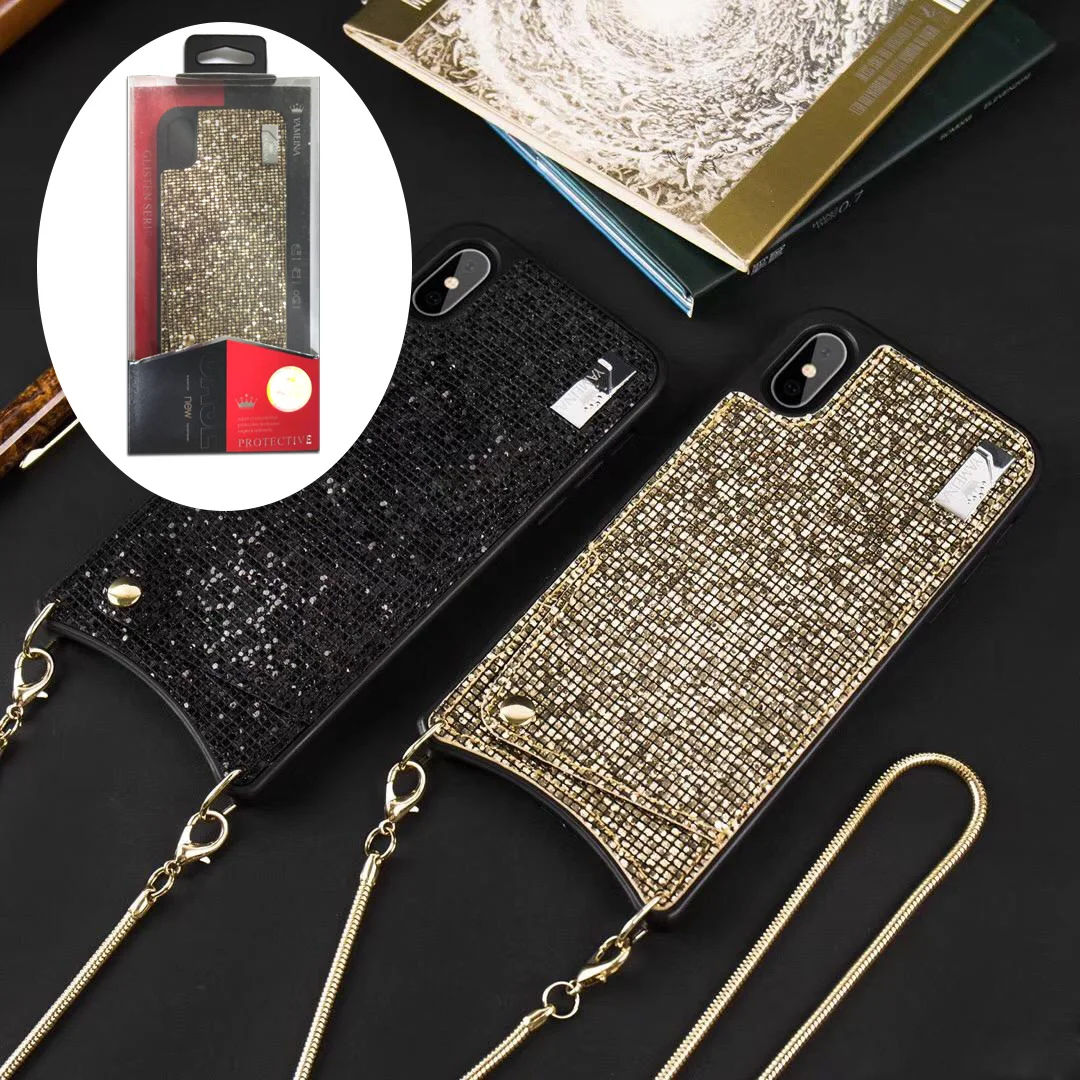 

Case for iphone xs max 8 7 6 6s xs xr x luxury Jewelled Case Crossbody Phone Wallet bag with Strap long chain