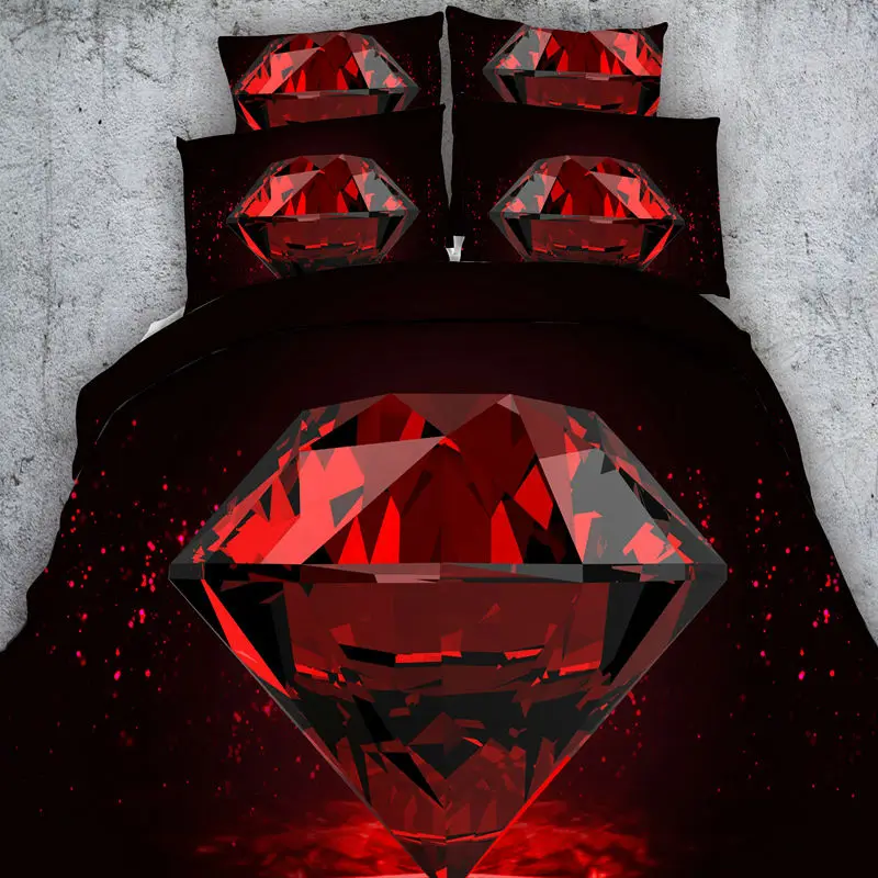 

HD Digital Printing Duvet Cover Set Red Diamond Bedding Set Queen/King Size