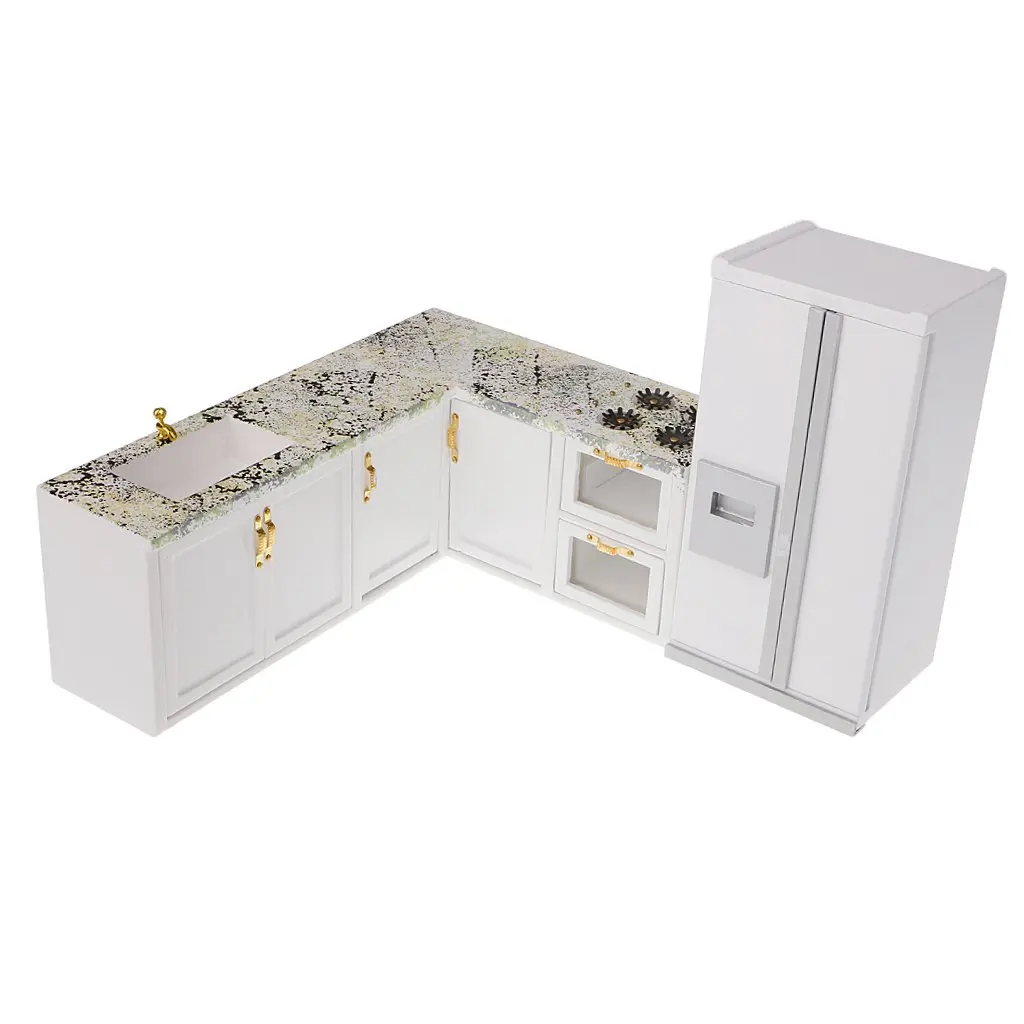 1/12 Miniature Wooden Kitchen Cabinet Refrigerator Table Chair Doll House Furniture Accessories Toys for Children Toddler Kids 1/12 Miniature Wooden Kitchen Cabinet Refrigerator Table Chair Doll House Furniture Accessories Toys for Children Toddler Kids