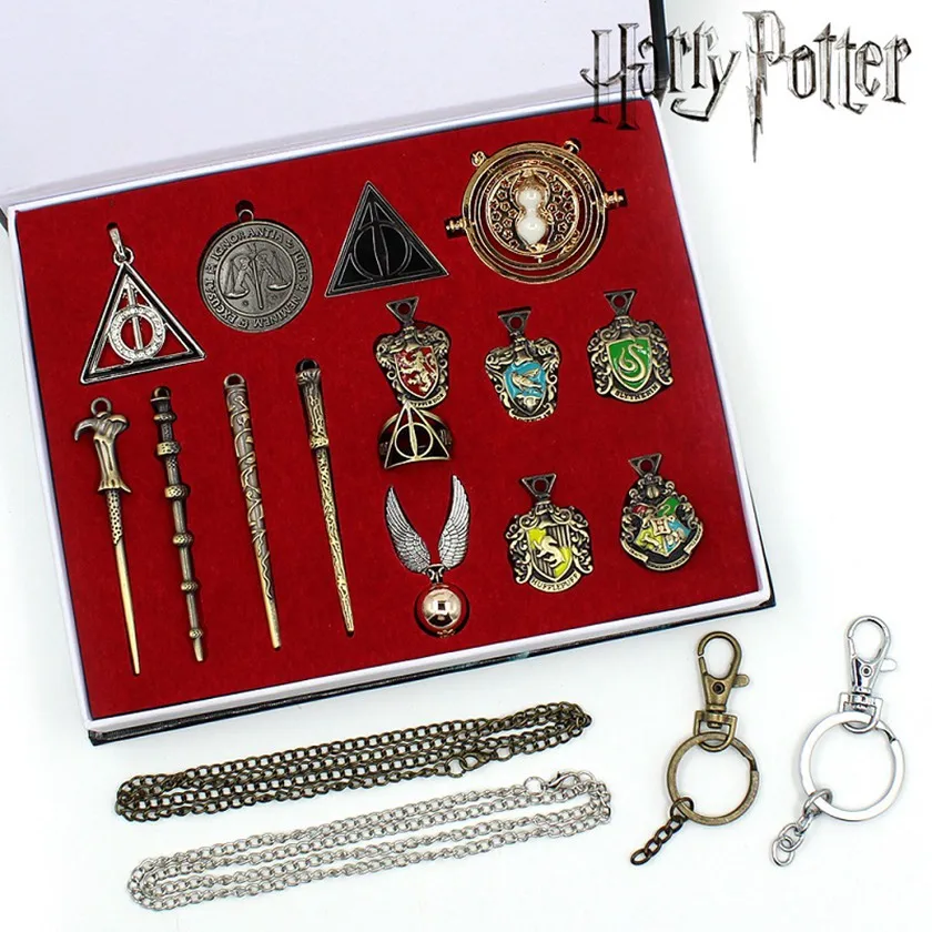 

Harri potter 360 Degree Rotatable Time turner Converter Pendant Necklace Magic wand Voldemort Hermione Quidditch Keychain Toys