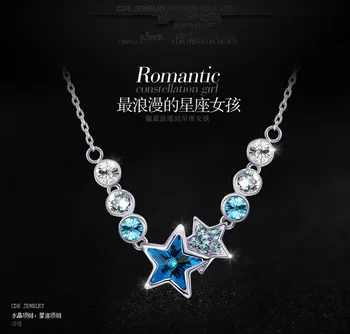 

famous brand 925 Sterling silver Blue blue crystal necklace Korea version 12 constellation Stars pendant girlfriend gift