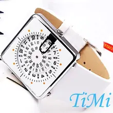 Unique White Tone Design Leather Lady Men Quartz Watch