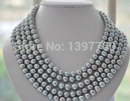 

Miss charm Jew.171 LONG 8-9mm round gray cultured Freshwater pearl necklace 100inch AAA
