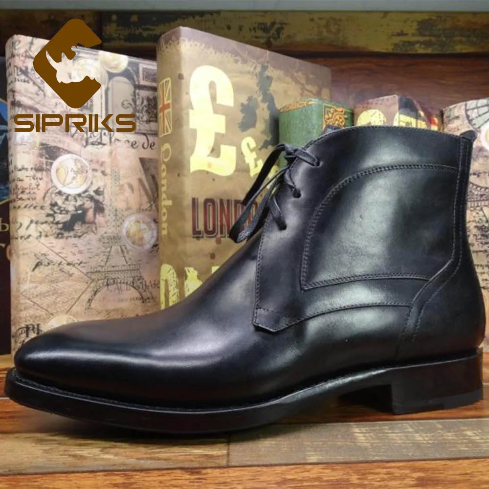 

Sipriks Luxury Imported Italy Calf Leather Boots Classic Mens Cowboy Boots Black Desert Boots Shoes Goodyear Welted Shoes 44