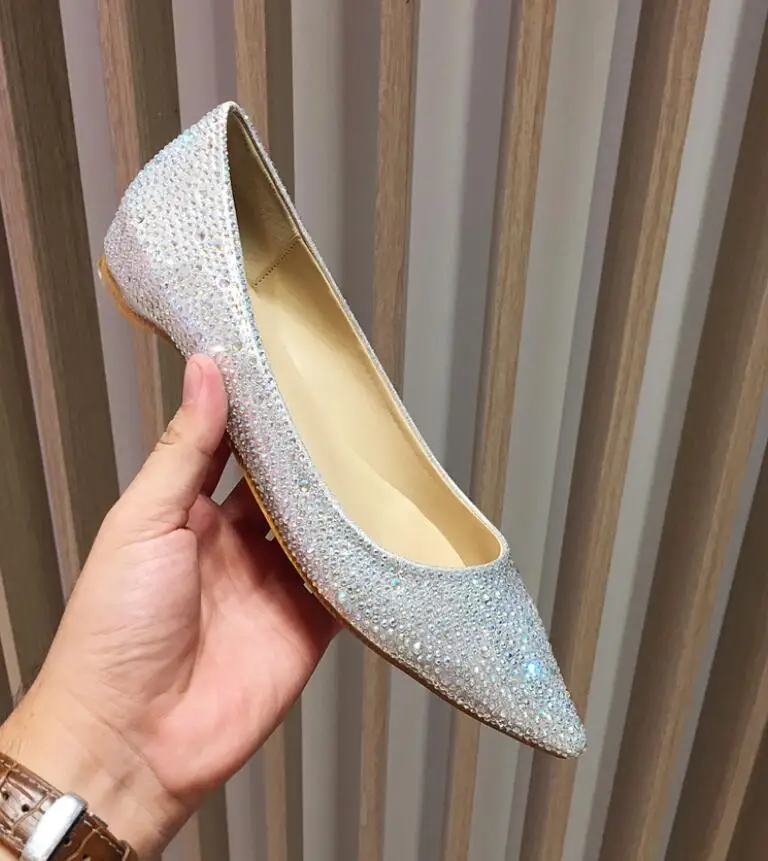 

2019 Spring new women's shoes rhinestone pointed flat shoes women's full diamond pointed-toe shoes crystal wedding shoes