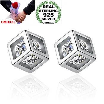 

OMHXZJ Wholesale Geometry Cute Fashion Wild Woman Girl Party Gift Love Window Cube Sugar 925 Sterling Silver Stud Earrings YS375
