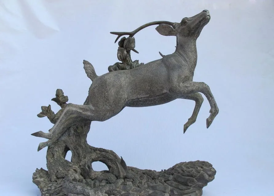 

19" amazing Pure Bronze tree stump spotted deer Palace Fengshui Decor statue Decoration Crafts Statues & Sculptures