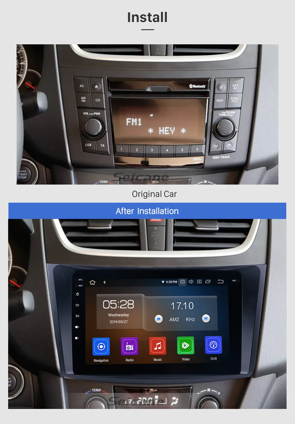 Seicane стерео Android 9,0 HD 1024*600 8-ядерный " gps Navi для Suzuki Swift/Ertiga 2011 2012 2013 с Рулевое управление