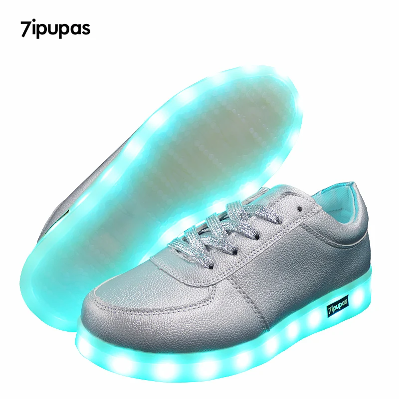 

7ipupas Matte silver gold Led glowing sneakers light up shoes for boy&girl neon casual Disco luminous sneakers Lace Up Eur 30-44