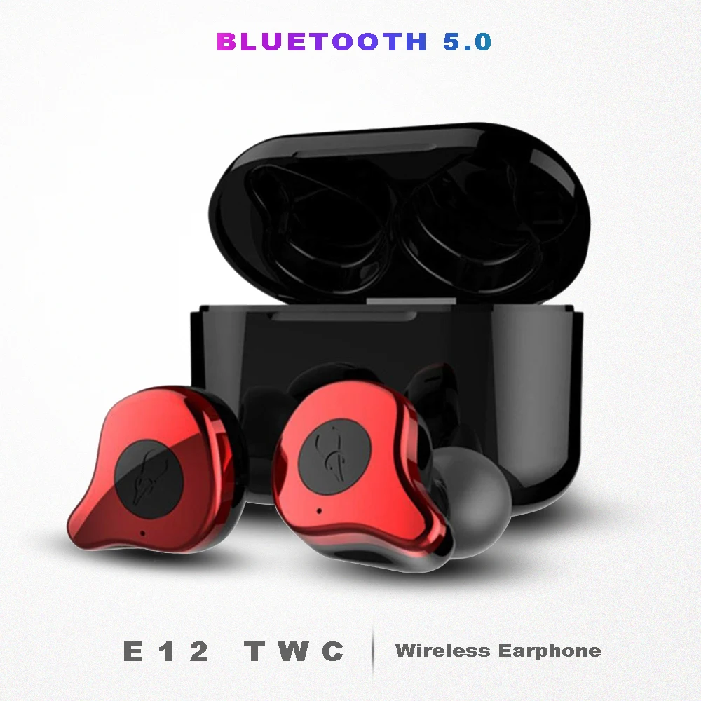 

E12 TWC 5.0 Bluetooth Headsets Wireless HiFi Sport Earphone Microphone with Fast Charging Case Wireless headset Bluetooth Earbud